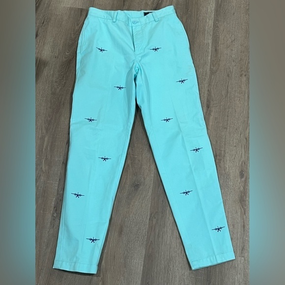 Vineyard Vines Club Pant 32W 32L Blue Embroidered Airplane Pattern Chinos - Picture 1 of 7